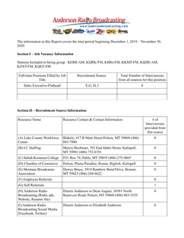 November 30, 2020 Section I – Job Vacancy