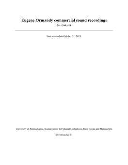 Eugene Ormandy Commercial Sound Recordings Ms