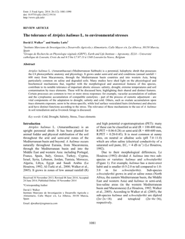 The Tolerance of Atriplex Halimus L. to Environmental Stresses