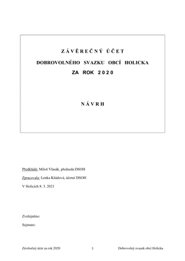 Závěrečný Účet Dobrovolného Svazku Obcí Holicka Za Rok 2020