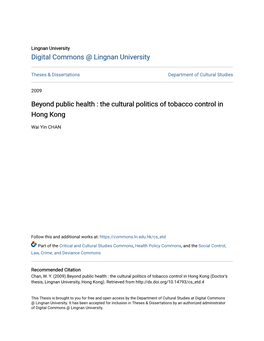 The Cultural Politics of Tobacco Control in Hong Kong