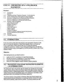 UNIT 11 CHEMISTRY of D- Andf-BLOCK ELEMENTS