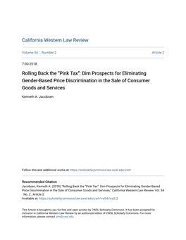 Rolling Back the “Pink Tax”: Dim Prospects for Eliminating Gender-Based Price Discrimination in the Sale of Consumer Goods and Services