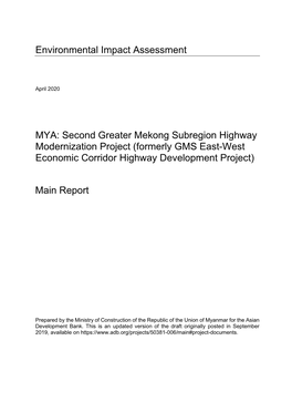Environmental Impact Assessment MYA: Second Greater Mekong Subregion Highway Modernization Project (Formerly GMS East-West Econ