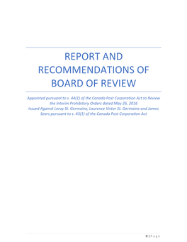 Report and Recommendations of Board of Review