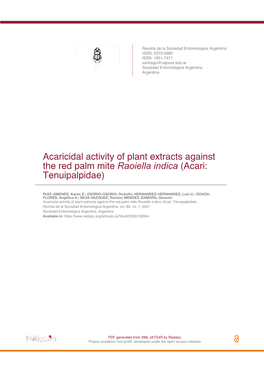 Acaricidal Activity of Plant Extracts Against the Red Palm Mite Raoiella Indica (Acari: Tenuipalpidae)