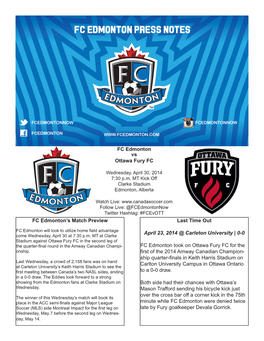 0-0 FC Edmonton Took on Ottawa Fury FC for Th