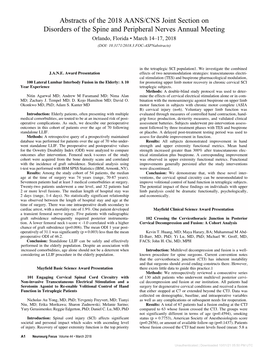 Abstracts of the 2018 AANS/CNS Joint Section on Disorders of the Spine