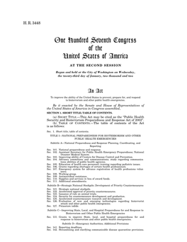 HR 3448: Public Health Security and Bioterrorism Preparedness And