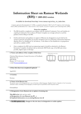 Information Sheet on Ramsar Wetlands (RIS) – 2009-2012 Version