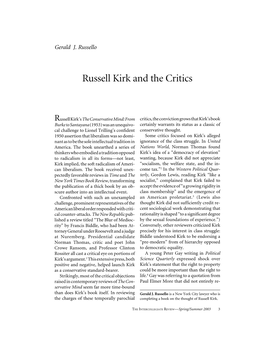 Russell Kirk and the Critics by Gerald J