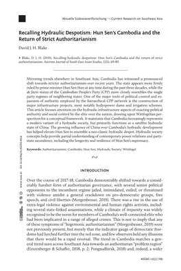 Recalling Hydraulic Despotism: Hun Sen's Cambodia and the Return Of