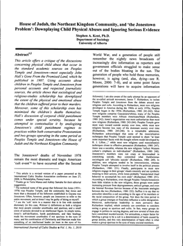 House of Judah, the Northeast Kingdom Community, and 'The Jonestown Problem': Downplaying Child Physical Abuses and Ignoring Serious Evidence Stephen A