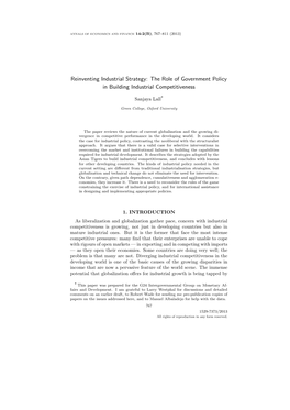 Reinventing Industrial Strategy: the Role of Government Policy in Building Industrial Competitiveness