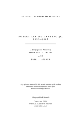 Robert Lee Metzenberg Jr. 1930—2007