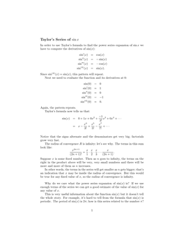 Taylor's Series of Sin X