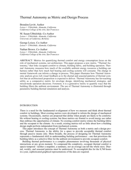 Thermal Autonomy As Metric and Design Process