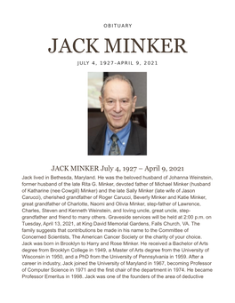 Jack Minker July 4, 1927–April 9, 2021