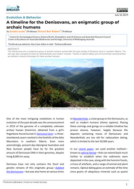 A Timeline for the Denisovans, an Enigmatic Group of Archaic Humans 1 1 by Zenobia Jacobs | Professor; Richard ‘Bert’ Roberts | Professor