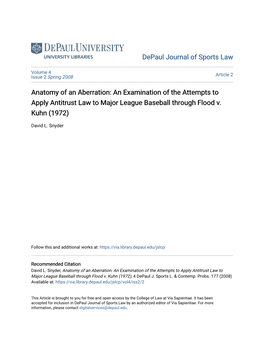 Anatomy of an Aberration: an Examination of the Attempts to Apply Antitrust Law to Major League Baseball Through Flood V
