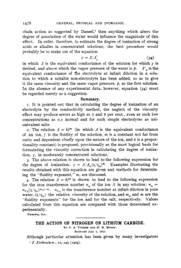 The Action of Nitrogen on Lithium Carbide. by S