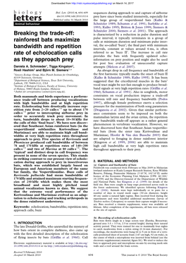 Breaking the Trade-Off: Rainforest Bats Maximize Bandwidth and Repetition Rate of Echolocation Calls As They Approach Prey