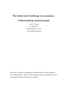 The Behavioral Challenge to Economics: Understanding Normal People