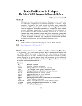 Trade Facilitation in Ethiopia: the Role of WTO Accession in Domestic Reform