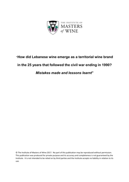 How Did Lebanese Wine Emerge As a Territorial Wine Brand in the 25
