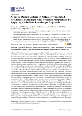 Acoustic Design Criteria in Naturally Ventilated Residential Buildings: New Research Perspectives by Applying the Indoor Soundscape Approach