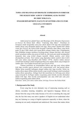 1 Types and Meanings of Idiomatic Expressions in Forever the Sickest Kids' Album “Underdog Alma Mater” by Eddy Wiranata En