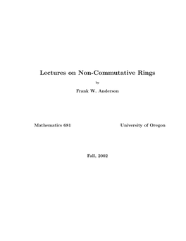 Lectures on Non-Commutative Rings