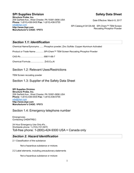 SPI Supplies Division Safety Data Sheet Section