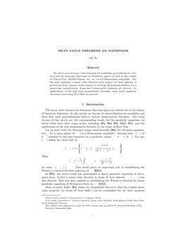 Mean Value Theorem on Manifolds