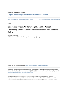 The Work of Commodity Definition and Price Under Neoliberal Environmental Policy