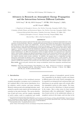 Advances in Research on Atmospheric Energy Propagation and the Interactions Between Diﬀerent Latitudes