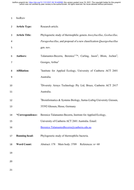 Phylogenetic Study of Thermophilic Genera Anoxybacillus, Geobacillus