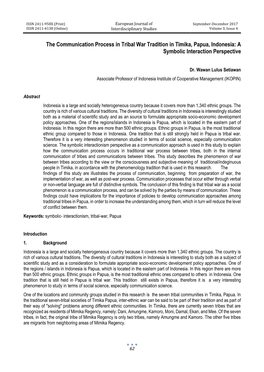 The Communication Process in Tribal War Tradition in Timika, Papua, Indonesia: a Symbolic Interaction Perspective