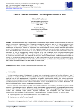 Effect of Taxes and Government Laws on Cigarette Industry in India