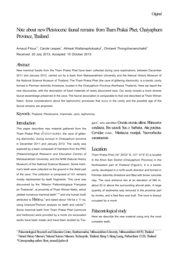 Note About New Pleistocene Faunal Remains from Tham Prakai Phet, Chaiyaphum Province, Thailand