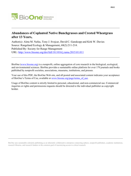 Abundances of Coplanted Native Bunchgrasses and Crested Wheatgrass After 13 Years, Author(S): Aleta M