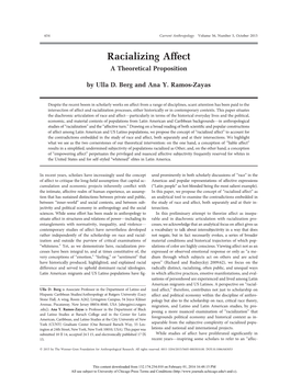 Racializing Affect a Theoretical Proposition