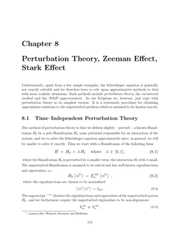 Chapter 8 Perturbation Theory, Zeeman Effect, Stark Effect
