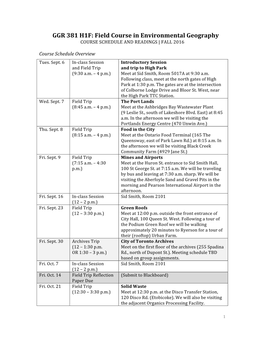GGR 381 H1F: Field Course in Environmental Geography COURSE SCHEDULE and READINGS | FALL 2016