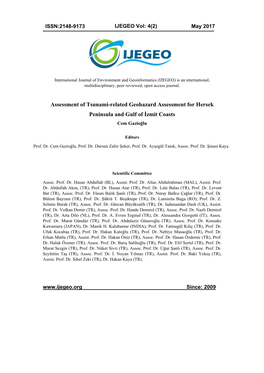 Assessment of Tsunami-Related Geohazard Assessment for Hersek Peninsula and Gulf of İzmit Coasts Cem Gazioğlu