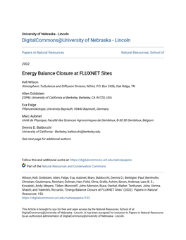 Energy Balance Closure at FLUXNET Sites