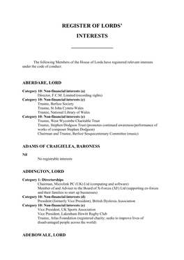 Register of Lords' Interests