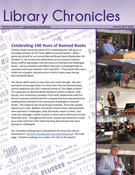 Celebrating 100 Years of Banned Books Tarleton State University Spent 2017 Celebrating the 100 Years As Founding Member of the Texas A&M University System