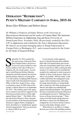 Operation “Retribution”: Putin's Military Campaign in Syria, 2015-16