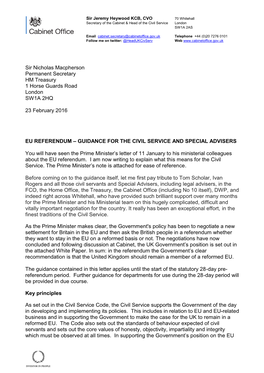 Eu Referendum – Guidance for the Civil Service and Special Advisers